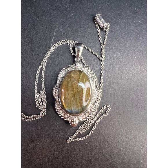 NEW Flashy fire labradorite pendant and chain in stainless steel 20inch - Picture 16 of 16